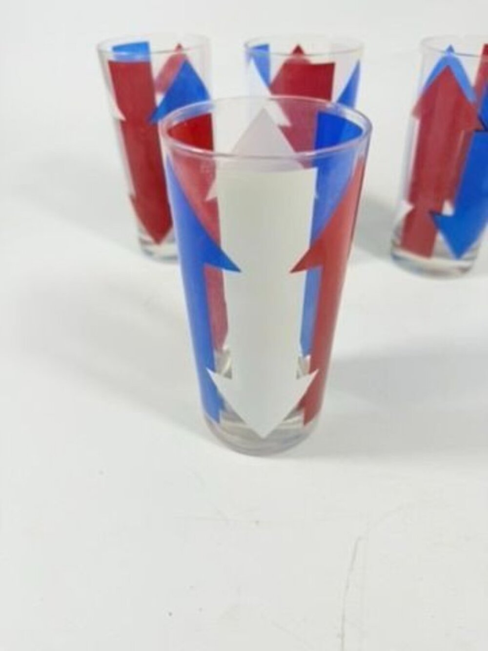 Highball Tall Bar Drinking Glasses Cera Vintage Mid 20th Century Red, White & Bl - Picture 16 of 16